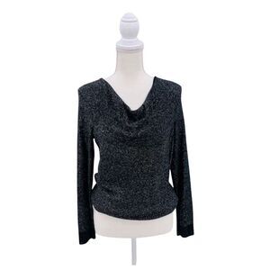 Dana Bachman Blouse Top Pullover Black Metallic Silver